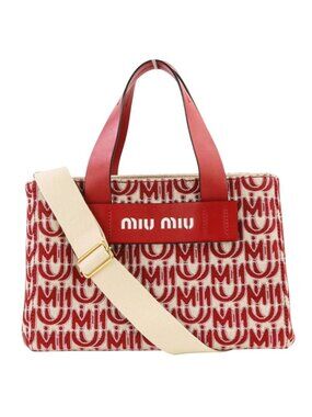 Miu Miu Logo Jacquard 2-Way Shoulder Bag Red Beige